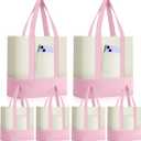 Sanwuta 6 Pcs Canvas Tote Bags Bulk with Outer Pocket Small Sublimation Blank Canvas Tote Reusable Grocery Bag for Women, DIY Craft (Pink)