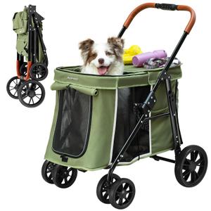 Medium Dog Stroller, Dual Entry One-Touch Folding,Small and Medium Pet Stroller,360° Rotating Front Wheels,70 lbs Weight Capacity for Outdoor Travel and Elderly Dogs - Green