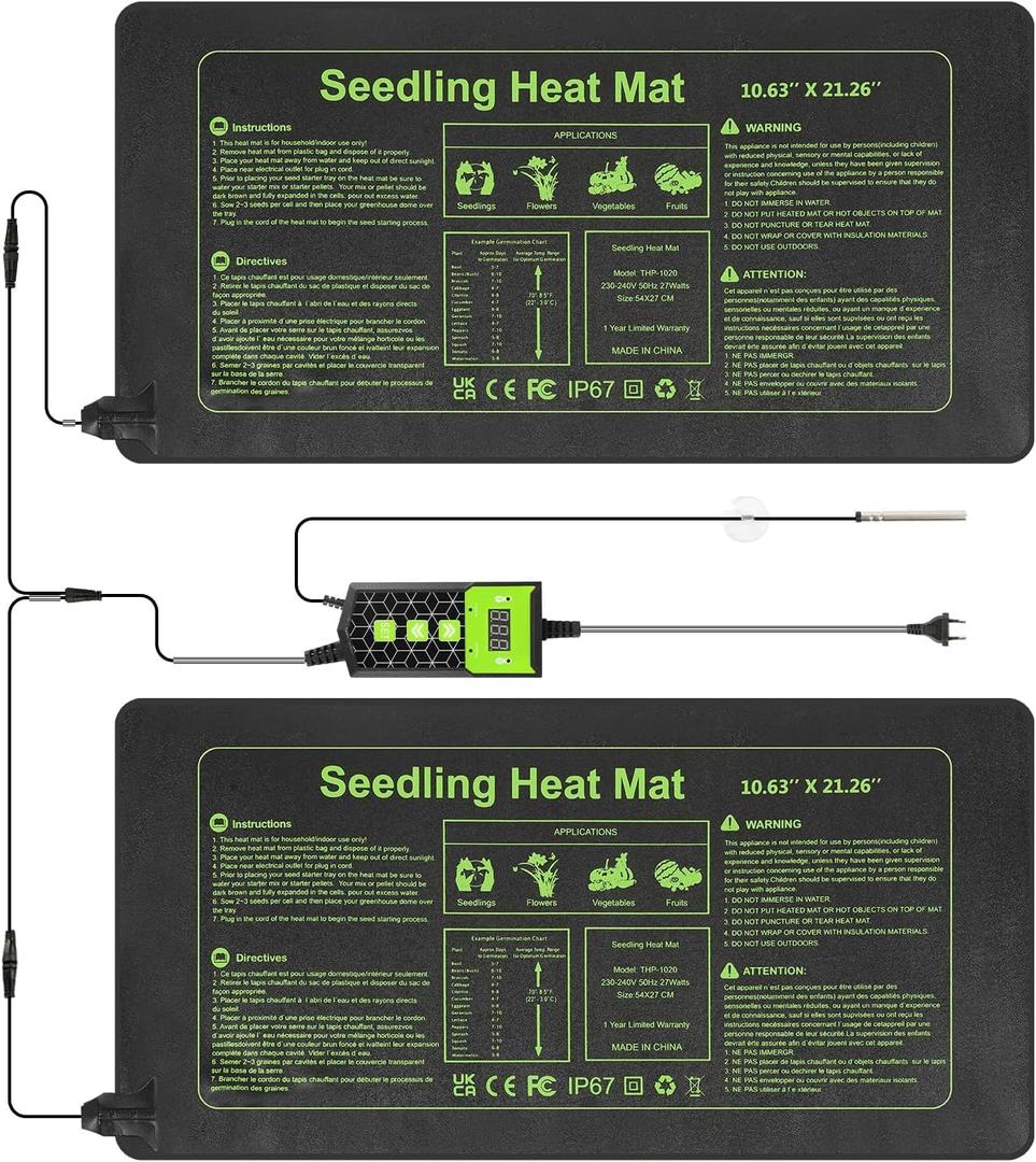 2 Pack Seedling Heat Mat 10X20.75`` with Thermostat Durable Waterproof Warm Hydroponic Plant Heating Pad with Temperature Control Auto Off Timer for Seed Starting Germination Plant Propagation