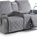 TAOCOCO Loveseat Recliner Cover with Center Console, 100% Waterproof Pet Covers for Dual Recliner with Straps Design, Split Reclining Loveseat Cover Furniture Pet&Kids Protector (2 Seater, Gray) (Grey)