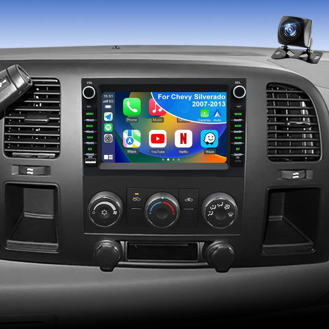 5GWifi Car Radio for GMC Sierra Chevy Silverado 1500/2500/3500 2007-2013, Acadia 2007-2012, Tahoe Yukon 2007-2014, Savana Equinox 7inch Stereo Touch Screen Carplay Android Auto GPS Camera