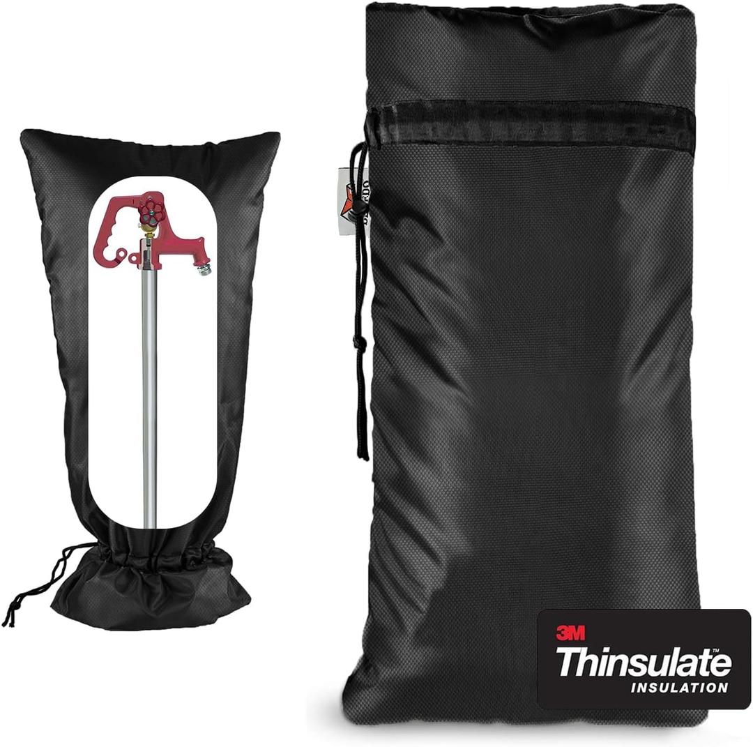 Extended Outdoor Faucet Cover for RV Park Water Hydrant Insulated, 3M Thinsulate Insulation Sprinkler Freeze Protector for Winter & Summer, 35H x 15W for Garden Lawn Faucets & Yard Hydrant - Black