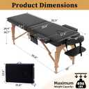 civama Massage Table Massage Bed Portable, 29 LBs Light Weight 2 Section Foldable Tattoo Bed Facial Care Spa Lash Bed Height Adjustable Sturdy Wooden Frame with Accessories Carrying Bag, Black
