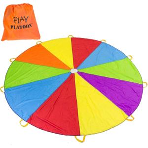 Play Platoon Rainbow Parachute Toy for Kids with Handle, 10 ft Play Parachute Game with 10 Handles, PE Equipment for Elementary School Gym Class, Backyard