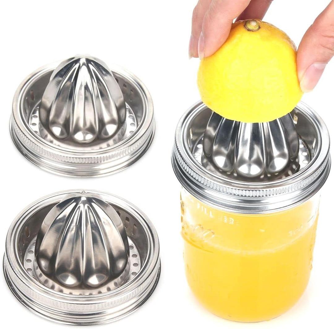 Mason Jar Stainless Steel Juicer Lid (2 Pieces), Citrus Reamer for Wide Mouth Mason Jar Lemon Juicer Manual Citrus Juicer.