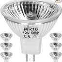 Jaenmsa MR16 12V 50W Halogen Light Bulbs 2 Pin, 6 Pack MR16 Halogen Bulb 50W GU5.3 Base Dimmable Indoor Outdoor Flood Halogen Small Light Bulb 2800K Warm White for Landscape, Track Lights