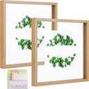 MUYE 10x10 Floating Frame Set of 2, Double Glass Square Photo Frame, Display Any Size Photo up to 10x10, Wall Mount or Tabletop Standing, Natural
