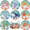 mrpwnle 8 Pack Diamond Art Coasters Kits - Ocean Diamond Painting Coasters Kit Set with Holder Cork Pads, DIY Non Slip Coaster Craft Kits for Adults Beginners Ideal Gifts