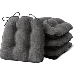 Chair Cushions for Dining Chairs Set of 4, Kitchen Chair Cushions, Chair Pads with Ties and Non Slip Backing, Tufted Memory Foam Seat Cushion 4 Pack, 15.5" x 15.5" x 4", Dark Gray