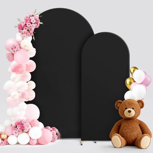 Pureegg Spandex Arch Backdrop Cover – 7.2FT & 6.0FT Black Stretchy Backdrop Sleeve for Metal Arch Stand, Wrinkle-Resistant Fabric Cover for Wedding, Birthday, Party & Graduation Balloon Décor