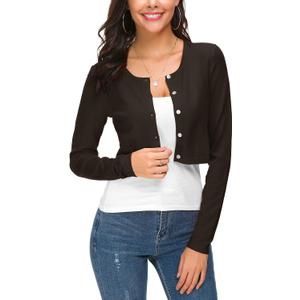 EXCHIC Women's Cropped Knit Cardigan Sweater Long Sleeve Button Down Open Front Bolero Shrug for Spring and Fall L