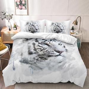 White Tiger Duvet Cover Set Queen Size Wildlife Comforter Cover Animal Print Bedding Set for Boys Girls and Kids Watercolor Art Bedroom Decor
