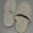Snug Leaves Women's Scuff Slippers Furry Cute Curly Faux Wool Slip-on Indoor Memory Foam House Shoes 9-10