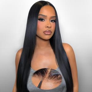 Wear and Go Glueless Wigs Human Hair Pre Plucked Pre Cut 180% Density 6x4 Ready to Wear Lace Front Human Hair Wigs Straight for Black Women 24 Inch