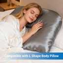 Pillowcase Cover Compatible with L-Shaped Contour Body Pillow, Comfortable and Soft Satin Pillowcase, Similar to Silk Pillow Cover, Gray