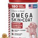 Omega for Dogs - 180 Delicious Soft Chews - Salmon Oil Treats for Skin and Coat, Itch Relief - Fish Oil Blend of Essential Fatty Acids, Omega 3, 6, and 9, and Vitamins - Smoked Bacon Flavor