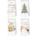 Gold Christmas Kitchen Towels Set - Champagne Gifts Waffle Weave Dish Towels for Kitchen, Have Yourself a Merry Little Christmas Hand Towel, Champagne Gifts Tea Towel, 16x24 Inches Set of 4