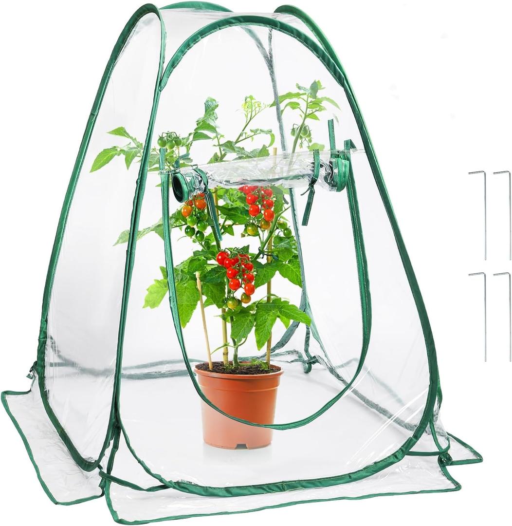 Lyellfe Pop Up Greenhouse Cover, PVC Mini Greenhouse with Nails, 28" x 28" x 34" Clear Portable Backyard Gardening Flower Sunshine Tent Room for Indoor Outdoor Plant, Cold Frost Protector