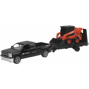New Ray New 10" NEWRAY KUBOTA Collection - Kubota SSV65 Skid Steer with Black Chevy Pickup & Trailer (Orange, Black) Model by Toys