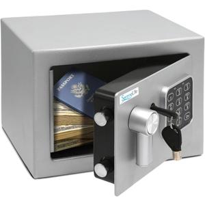 SereneLife Heavy Duty 9.1 x 6.7' Electronic Safe Box | Digital Touch Pad Lockbox with Code 2 Keys | Small Safe Box for Home/Office, Secure Cash, Jewelry, Firearms | Wall/Floor Mountable (Silver)