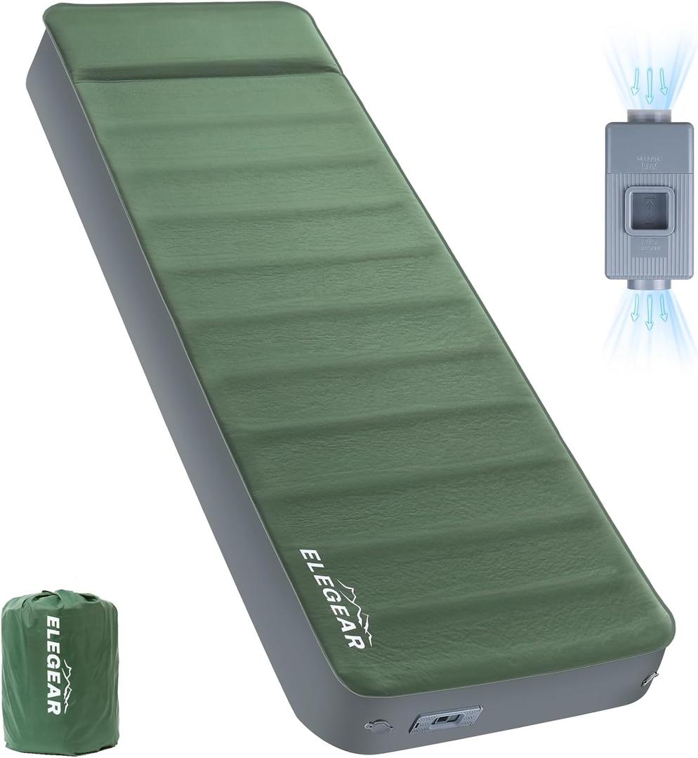 Elegear CumbreX Air & Foam Self Inflating Sleeping Pad, Built-in Electric Pump 4" Ultra-Thick Memory Foam Camping Mattress with Pillow Camping Pad 4-Season R-value 9.5 Camp Mat for Traveling - Single