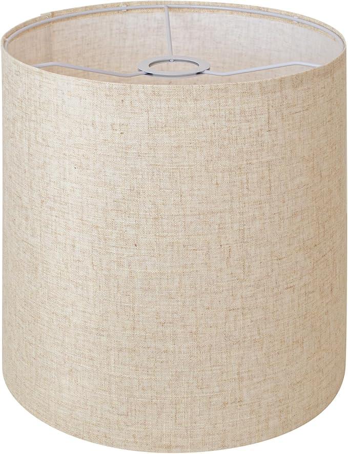 Beige Linen Tall Drum Lampshade, 11" Top x 11" Bottom x 12" High Lamp Shade, Lamp Shade Replacement for Table and Floor Lamps, Pendant Light，Handcrafted Lampshade，Easy Assembly