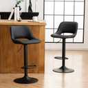 YOUNIKE Black Bar Stools Set of 2 Compact Modern Swivel Barstools, Adjustable Counter Height Bar Stools Faux Leather Upholstered Bar Stool with Hollow Back for Kitchen Island, Medium