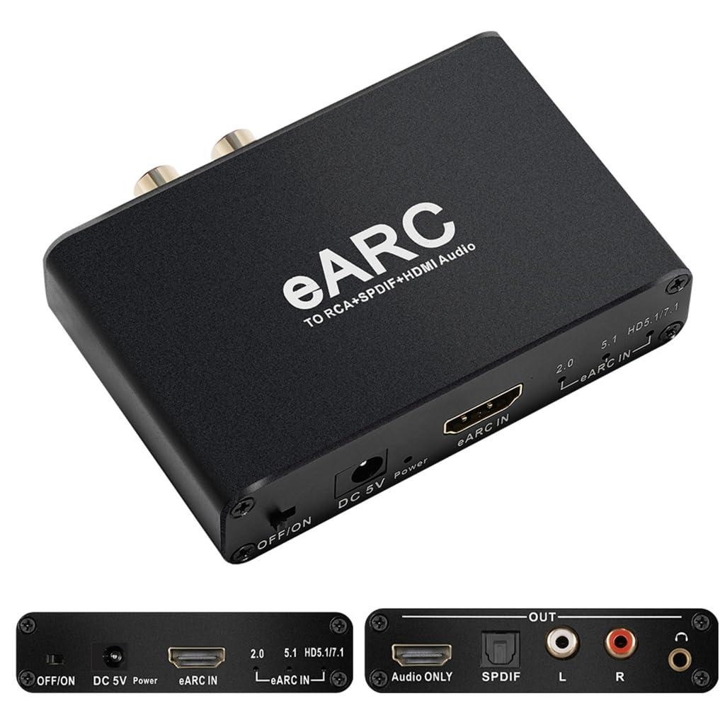 HDMI eARC ARC Audio Extractor;KSRplayer 192Khz eARC to RCA Audio Converter Digital to Analog Adapter, R/L Optical, 3.5mm Audio TV Adapter for DTS Dolby Atoms AC3 LPCM Fiber AY128