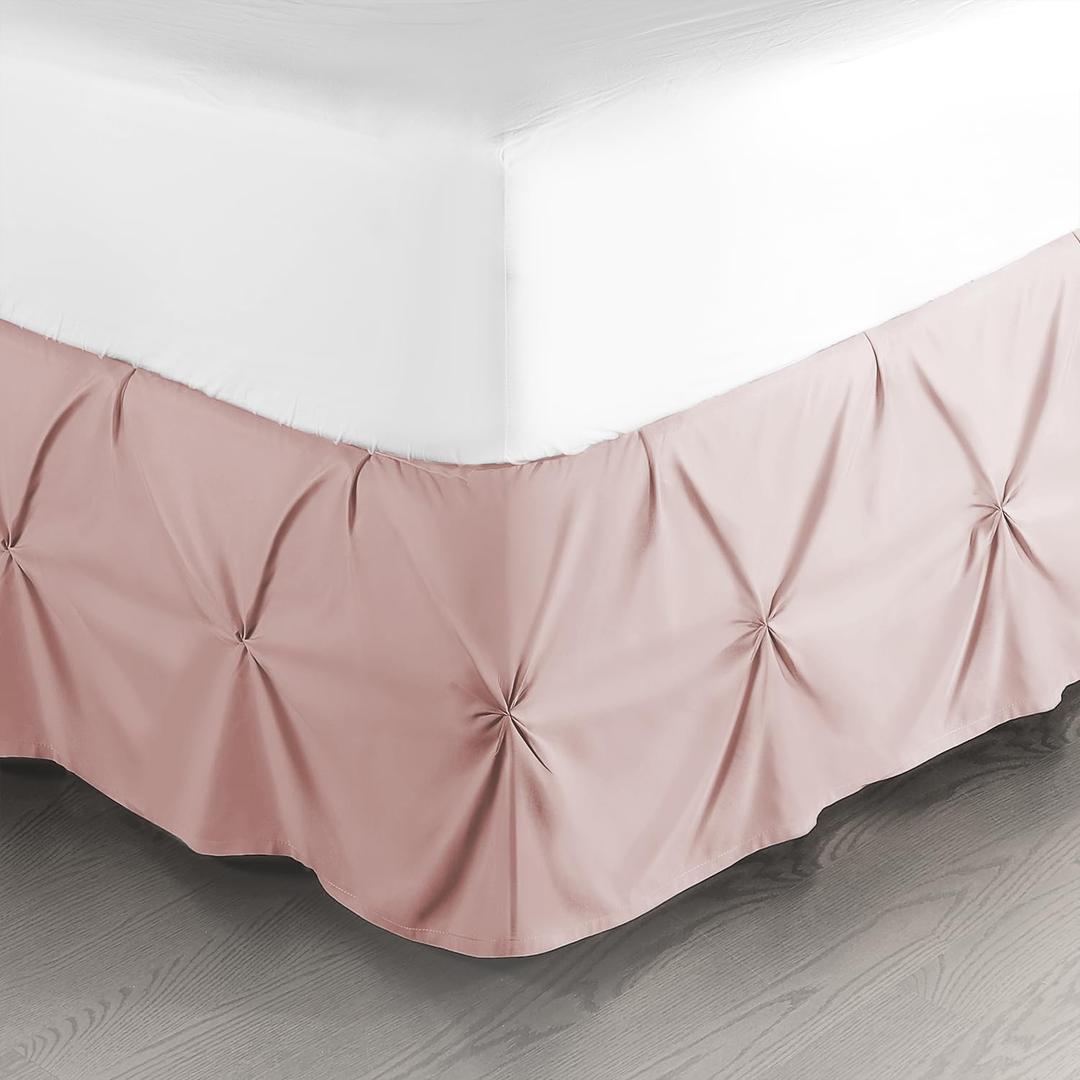 Nestl Blush Pink Bed Skirt Queen Size, Pinch Pleat Queen Bed Skirt, 14" Inch Drop Queen Bedskirt, Hotel Quality Blush Pink Bed Skirts, Microfiber Bedskirt for Queen Bed, Blush Pink Queen Bed Skirt