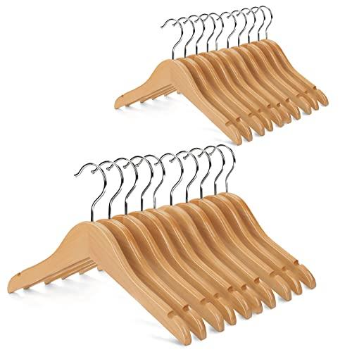 Nature Smile Kids Baby Children Toddler Wooden Shirt Coat Hangers with Notches and Anti-Rust Chrome Hook Pack of 20 (Natural)