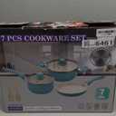 Pots and Pans Set, 7 Piece Nonstick Ceramic Cookware Set, Kitchen Induction Cookware Sets, Pots and Pans Non Stick with Stay Cool Handle, 100% PFOA Free, Turquoise (8" Skillet + 1.5QT Saucepan + 3QT Stockpot)