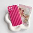 NITITOP Compatible with iPhone 15 Plus Case Cute Stylish Line Stripe Pattern Design for Women Girls Soft TPU Shockproof Full Camera Protective Phone Cover - Rose Red