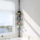 BsBsBest Shower Organizer Caddy - Stainless Steel Shower Shelves Rack, Adjustable Organization And Storage Head Holder, Rustproof Tension Pole, Black