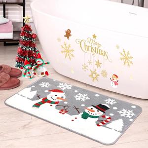 Tinideya Winter Bathroom Rugs 31.5" x 19.7" Winter Bath Mat Non Slip Farmhouse Entrance Welcome Door Mats Holiday Bathroom Decorations for Home Indoors Kitchen(Snowman)
