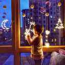 5Pcs Christmas Window Lights, Battery Powered Twinkle Lights Christmas Decorations Indoor Outdoor for Wall Door Porch Balcony Glass Decor with Suction Cup & Timer