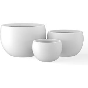 Kante Set of 3 White Concrete Bowl Planters 19.9" 15.7" 11.8" Dia
