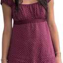 Women Fairy Grunge Y2k Babydoll Shirt Cap Sleeve Micro Polka Dot Tie Back Flowy Babydoll Top Preppy Clothes, XL