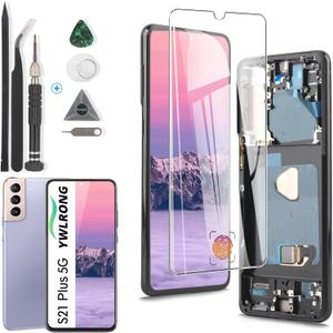 OLED Screen for Samsung Galaxy S21 Plus Screen Replacement for Galaxy S21+ Plus 5G SM-G996U LCD Display Touch Screen Digitizer Assembly with ToolsBlack with Frame