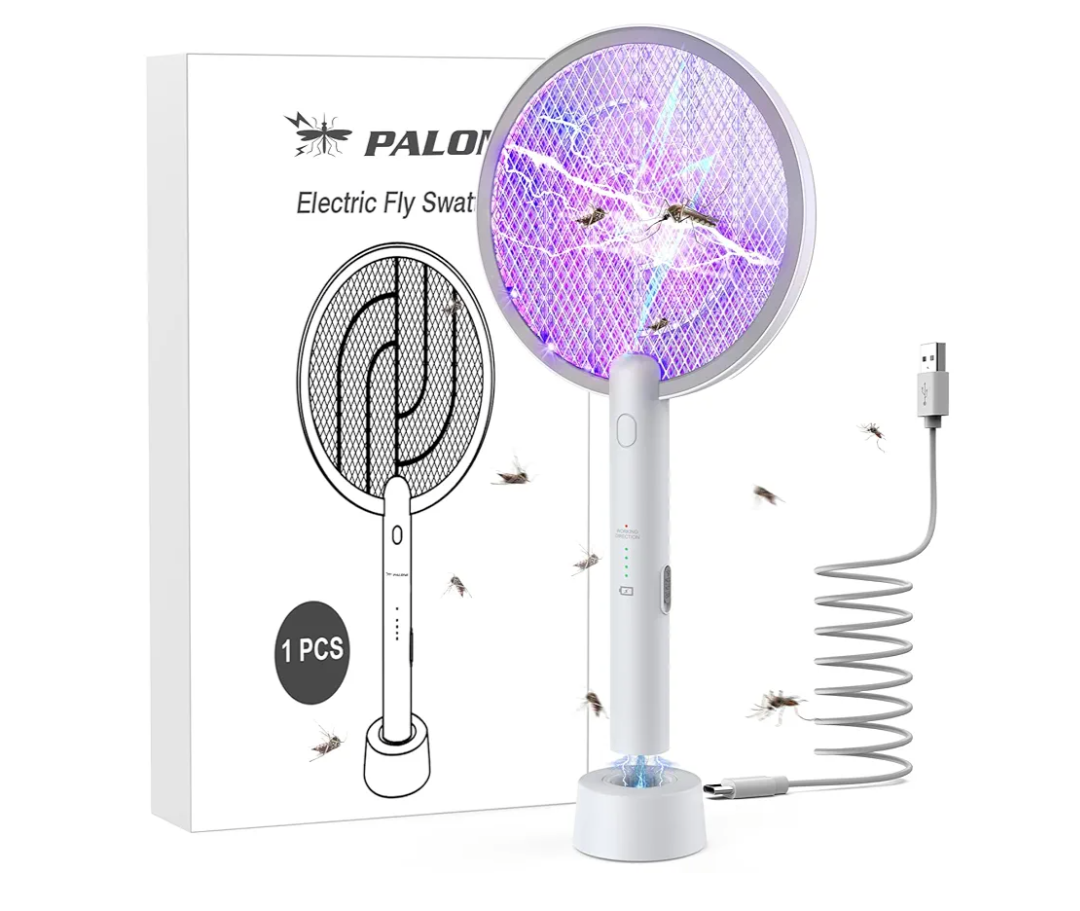 PALONE Electric Fly Swatter 4000V Bug Zapper Racket 2 in 1 Fly Swatter with 1200mAh Battery Rechargeable Mosquito Killer Lamp with 3 Layers Safety Mesh for Indoor and Outdoor