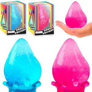 2 Packs Dream Squishy Drop Stress Balls for Adult, Gel Filled Fidget Toys for Kids Stress Relief - High Density Squeeze Balls for Students Calming (Blue Pink)