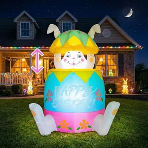 WINTS Pop Up and Down Easter Bunny Inflatables Outdoor Decoration,5Ft Inflatable Bunny in Easter Egg,Blow Up Rabbit Decoration Built-in LED Lights for Yard Party Lawn Spring