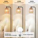Rattan Floor Lamps for Living Room,Boho Floor Lamp with 3 Color Temperatures,Farmhouse Standing lamp with Hand-Worked Wicker shade,Black tall light for Bedroom,Office,Corner(9W LED Bulb Included), 5"D x 10"W x 65"H