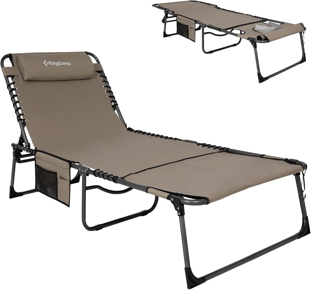 KingCamp Tanning Chair with Face Hole, Lounge Chairs Outdoor Folding Portable Comfy Adjustable 5-Position Lay Flat Foldable Chaise Chaser Lounger for Outside Beach Patio Sun Bathing Pool, Beige KingCamp Tanning Chair with Face Hole, Lounge Chairs Outdoor Folding Portable Comfy Adjustable 5-Position Lay Flat Foldable Chaise Chaser Lounger for Outside Beach Patio Sun Bathing Pool, Beige