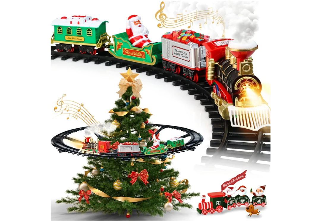 Christmas Train Set 2 in 1 Hanging Around The Tree Train Toys for Toddlers with Luxury Track & Sound and Smoke,Train Toy Set Around & Under The Christmas Tree, Best Indoor Christmas Decoration