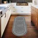 Antep Rugs Alfombras Modern Bordered 2x5 Non-Skid (Non-Slip) Low Profile Pile Rubber Backing Kitchen Area Rugs (Gray, 2' x 5' Oval) (Grey)