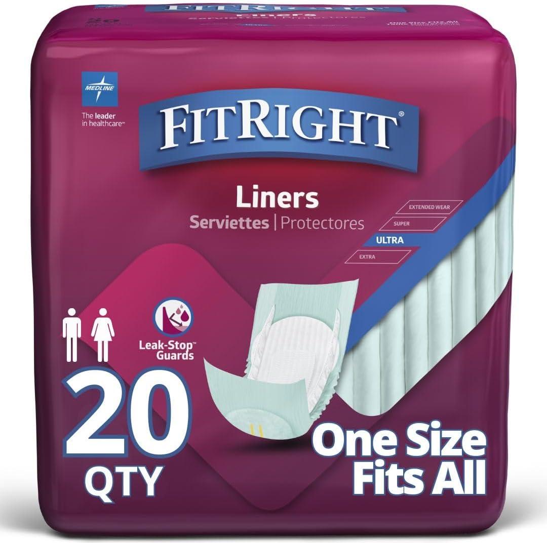 FitRight Incontinence Liners for Adults, Maximum Absorbency (Pack of 20)