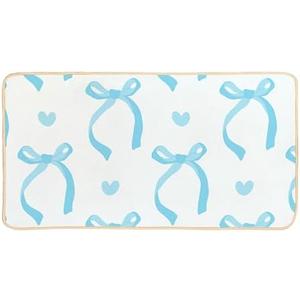 Welcome-Mat-Blue Grey Preppy Front Door Mats Bathroom Bedroom Mat, Cute Blue Grey Bow Non-Slip Doormat, Gift for Girls Friends Sisters Blue Lovers 30 x 16 Inch