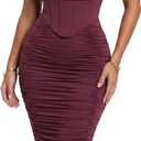 Women's Off the Shoulder Midi Dress Built-in Bra Ruched Corset Bodycon Formal Night Out Cocktail Party Dresses (Purple, M)