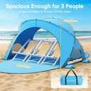 Beach Tent Sun Shelter, Beach Shade Tent with UPF50+ UV Protection, Beach Sun Shelter, Beach Shade with 2 Zippered Doors, Portable Beach Tent for Beach Camping Fishing (For 3 Person, Blue)