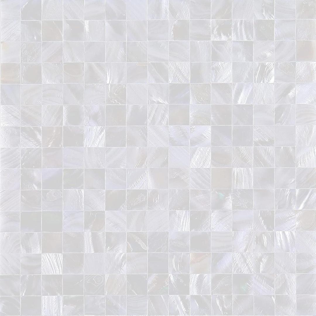 Mother of Pearl Peel and Stick Backsplash Tiles, 12 in x 12 in Ivory White Self Adhesive Mosaic Shell Tiles for Kitchen, Bathroom Wall (10 Sheets, White Nature)